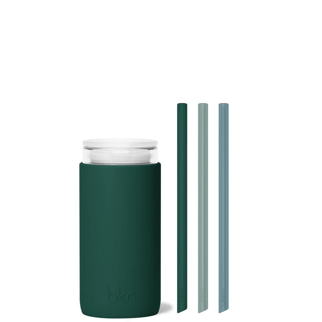 bkr Insulated Sip Kit: Double Wall Glass + Silicone Tumbler + silicone straw:12oz EVERLY & SEA FOREST - LITTLE CUP SIP KIT 355ML (12oz)