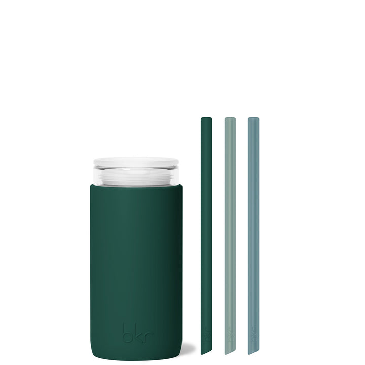 bkr Insulated Sip Kit: Double Wall Glass + Silicone Tumbler + silicone straw:12oz EVERLY & SEA FOREST - LITTLE CUP SIP KIT 355ML (12oz)