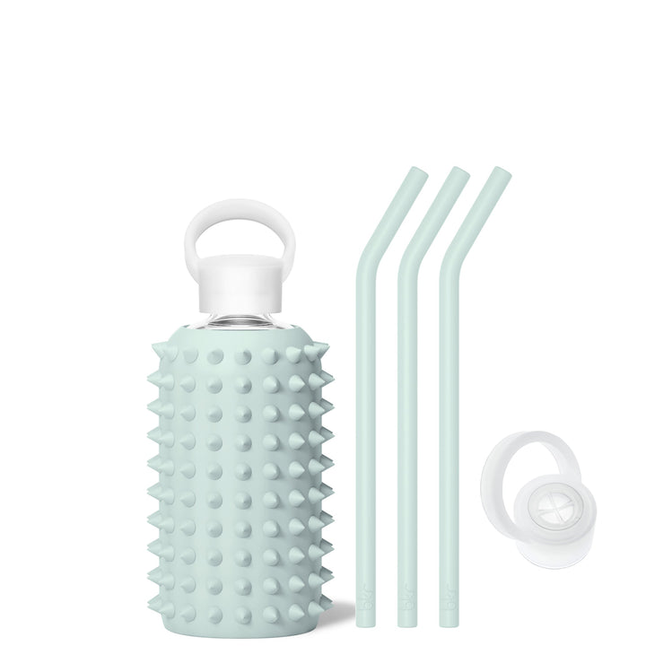 bkr Sip Kit: Silicone Straw + Cap + Glass Water Bottle: 16oz SPIKED JAMES - LITTLE BOTTLE SIP KIT 500ML (16 OZ)