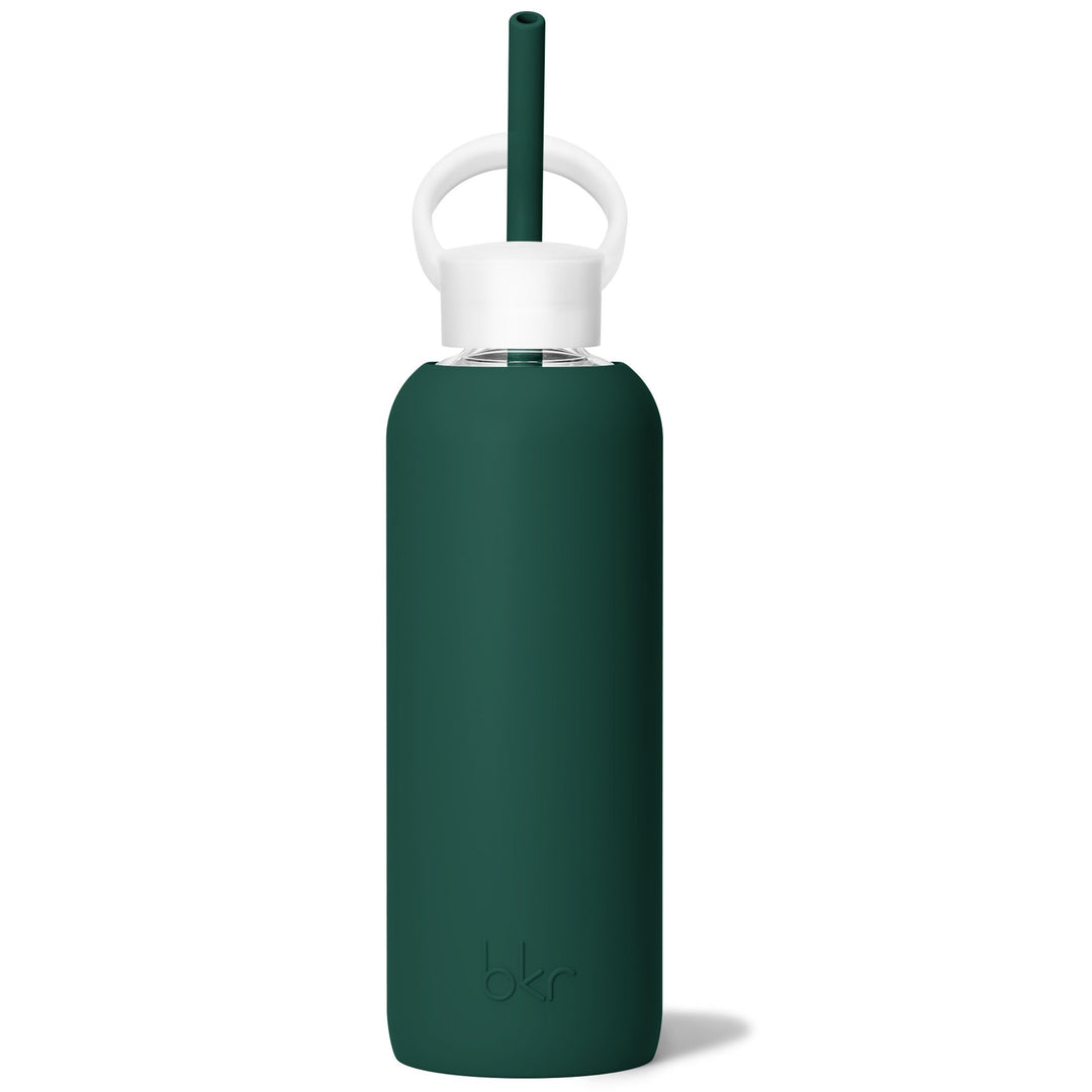bkr Sip Kit: Silicone Straw + Cap + Glass Water Bottle: 32oz EVERLY & SEA FOREST - DEMI BOTTLE SIP KIT 650mL (22 OZ)