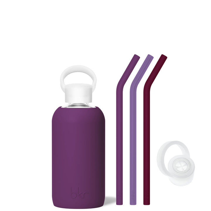 bkr Bottle Sip Kit: Glass + silicone water bottle + Silicone Straw + Straw Cap: 16oz ERIS & THE MIDNIGHT CORDIAL - LITTLE BOTTLE SIP KIT 500ML (16OZ)