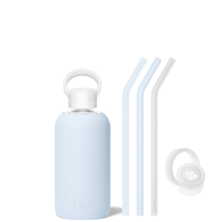 bkr Bottle Sip Kit: Glass + silicone water bottle + Silicone Straw + Straw Cap: 16oz GRACE & THE SNOWDRIFT - LITTLE BOTTLE SIP KIT 500ML (16OZ)