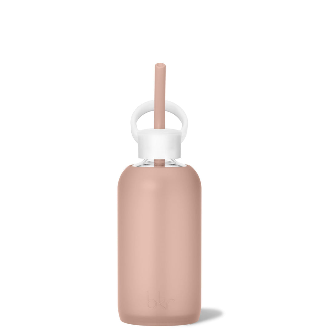 bkr Bottle Sip Kit: Glass + silicone water bottle + Silicone Straw + Straw Cap: 16oz HONEYMOON & THE MORNING CAPPUCCINO - LITTLE BOTTLE SIP KIT 500ML (16OZ)
