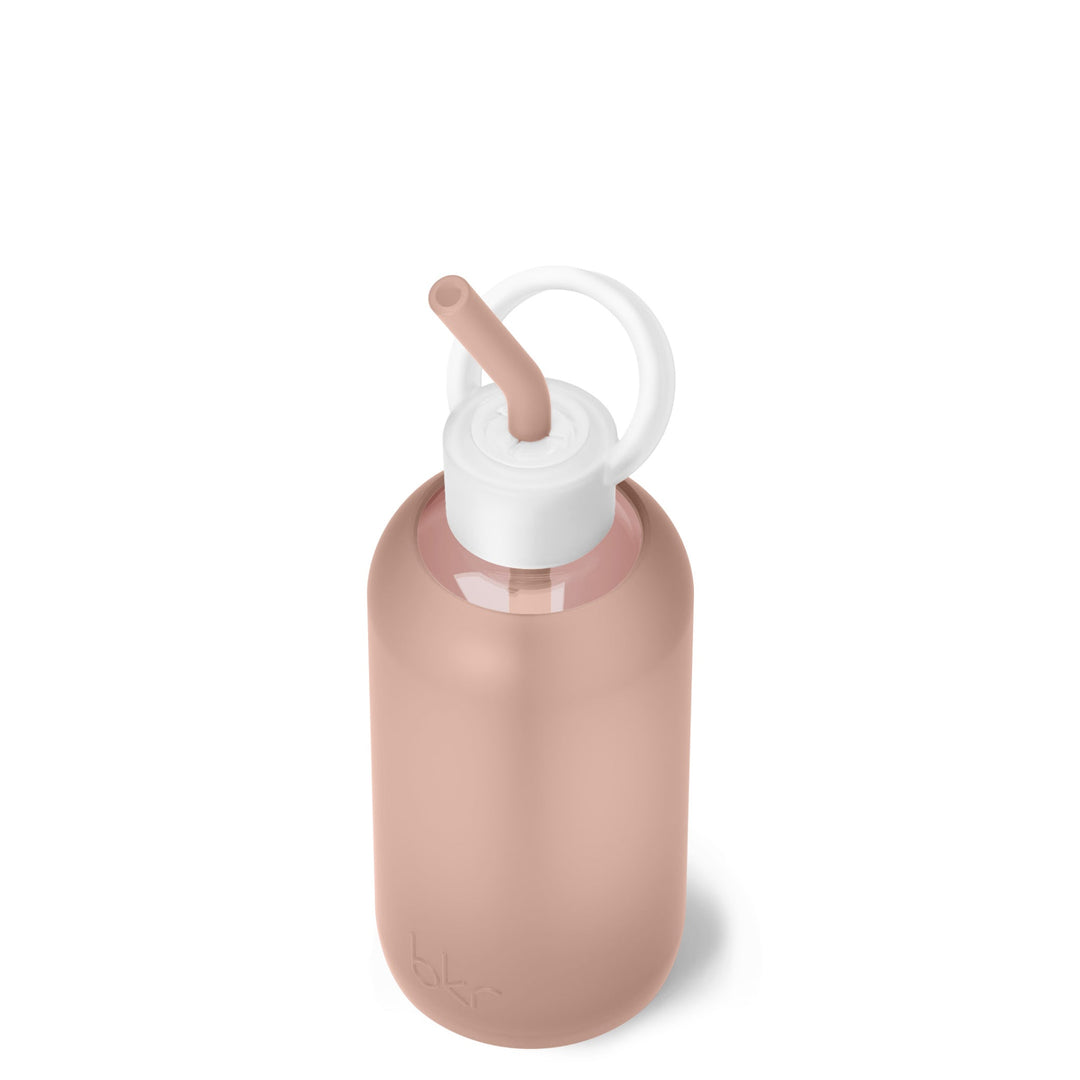 bkr Bottle Sip Kit: Glass + silicone water bottle + Silicone Straw + Straw Cap: 16oz HONEYMOON & THE MORNING CAPPUCCINO - LITTLE BOTTLE SIP KIT 500ML (16OZ)