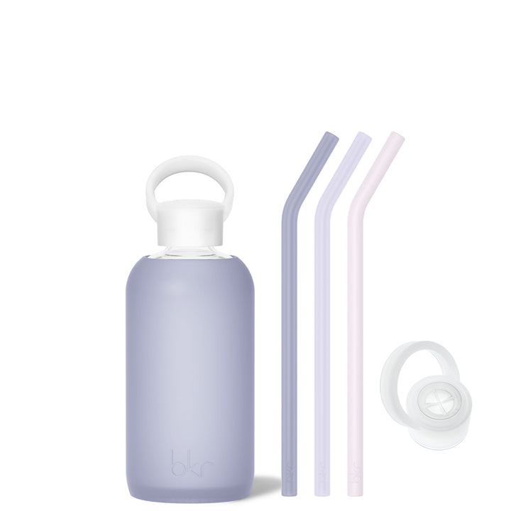 bkr Bottle Sip Kit: Glass + silicone water bottle + Silicone Straw + Straw Cap: 16oz PANDORA & THE MOONSHADOW - LITTLE BOTTLE SIP KIT 500ML (16OZ)