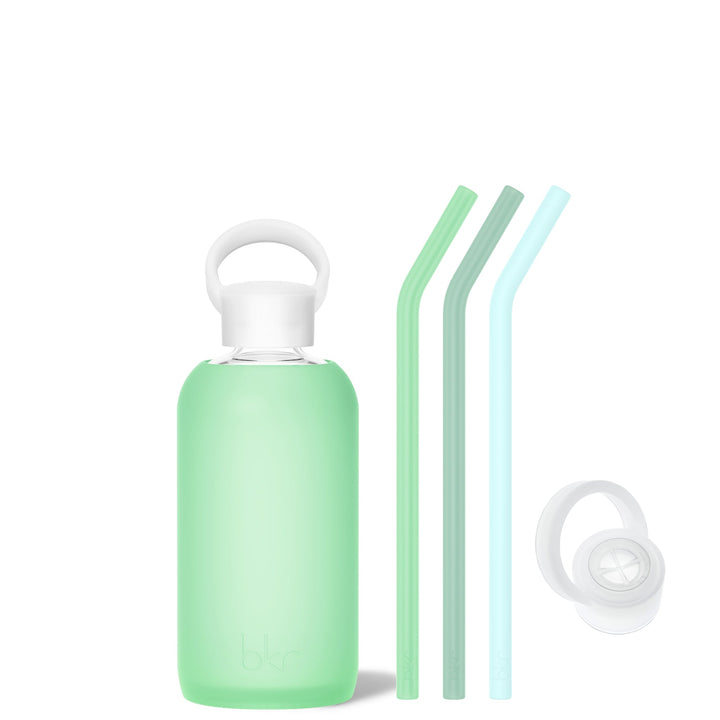 bkr Bottle Sip Kit: Glass + silicone water bottle + Silicone Straw + Straw Cap: 16oz SAINT & THE LUSH DIVINE - LITTLE BOTTLE SIP KIT 500ML (16OZ)