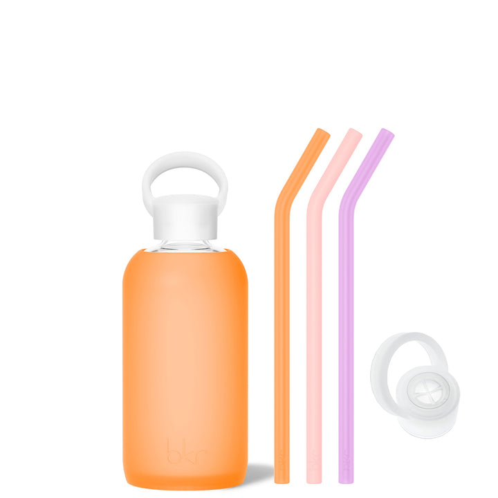 bkr Bottle Sip Kit: Glass + silicone water bottle + Silicone Straw + Straw Cap: 16oz ZSA ZSA & THE PALACE OF KITSCH - LITTLE BOTTLE SIP KIT 500ML (16OZ)