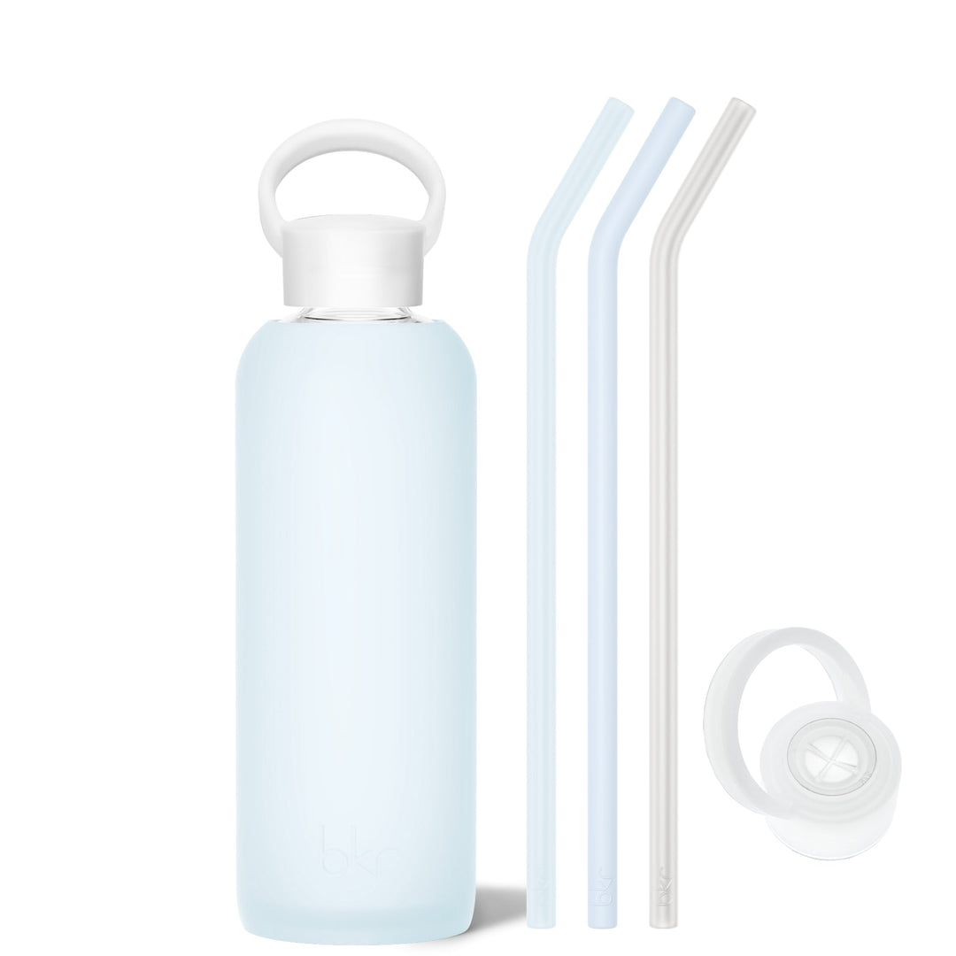 bkr Bottle Sip Kit: Glass + silicone water bottle + Silicone Straw + Straw Cap: 22oz ASTRID & THE SNOWDRIFT - DEMI BOTTLE SIP KIT 650ML (22OZ)