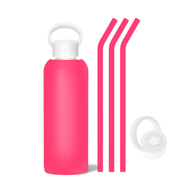 bkr Bottle Sip Kit: Glass + silicone water bottle + Silicone Straw + Straw Cap: 22oz DEBBIE - DEMI BOTTLE SIP KIT 650ML (22OZ)