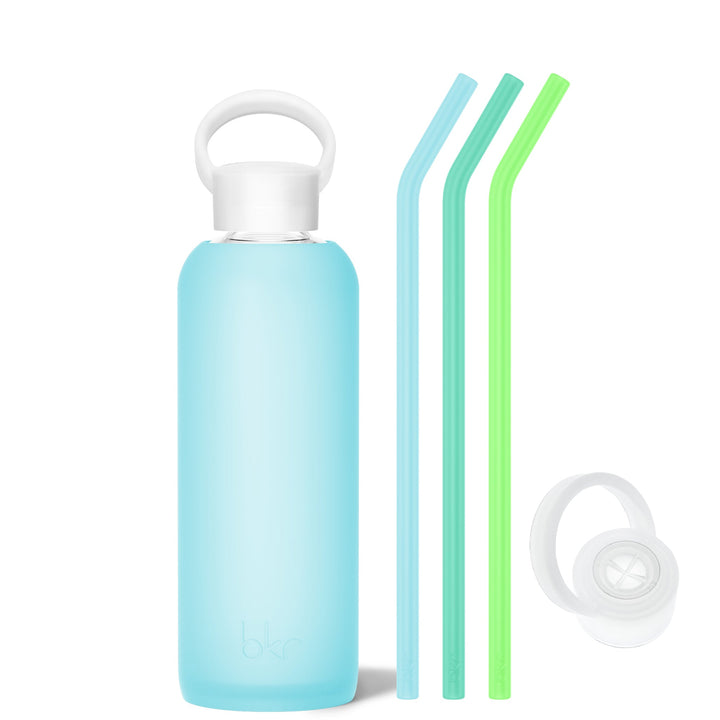 bkr Bottle Sip Kit: Glass + silicone water bottle + Silicone Straw + Straw Cap: 22oz ÉTOILE & THE NORTHERN LIGHTS - DEMI BOTTLE SIP KIT 650ML (22OZ)