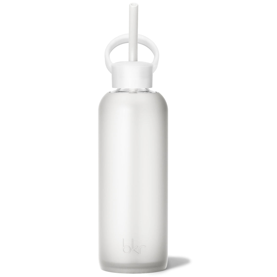 bkr Bottle Sip Kit: Glass + silicone water bottle + Silicone Straw + Straw Cap: 22oz FROST - DEMI BOTTLE SIP KIT 650ML (22OZ)