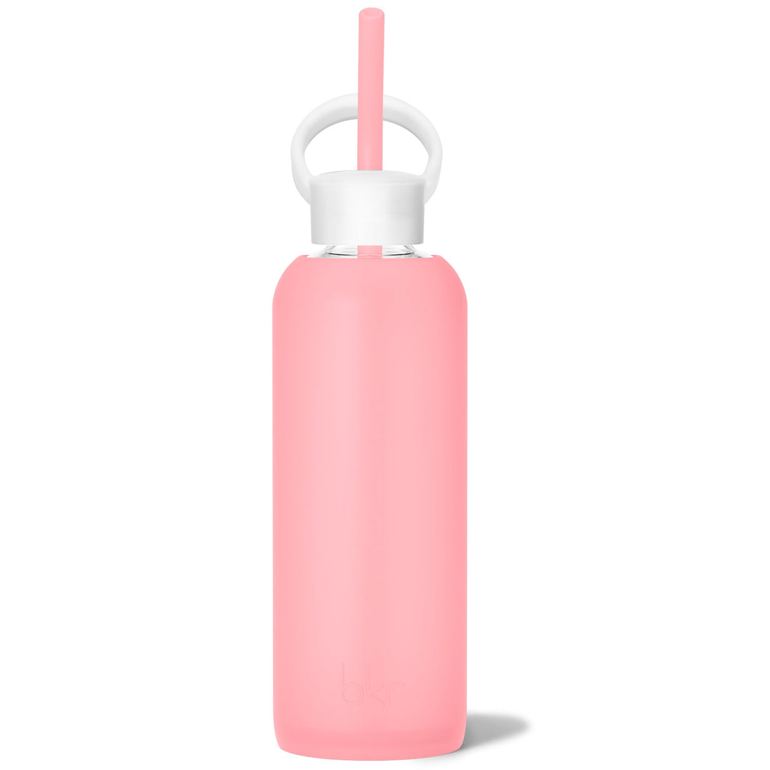 bkr Bottle Sip Kit: Glass + silicone water bottle + Silicone Straw + Straw Cap: 22oz ROSE & THE LEMONADE STAND - DEMI BOTTLE SIP KIT 650ML (22OZ)