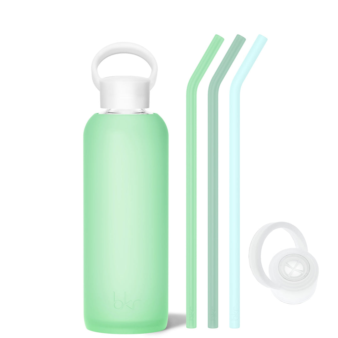 bkr Bottle Sip Kit: Glass + silicone water bottle + Silicone Straw + Straw Cap: 22oz SAINT & THE LUSH DIVINE - DEMI BOTTLE SIP KIT 650ML (22OZ)