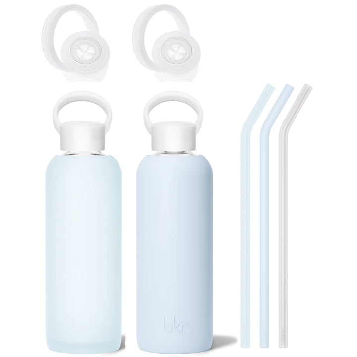 bkr Bottle Sip Kit: Glass + silicone water bottle + Silicone Straw + Straw Cap: 22oz SNOWDRIFT - DEMI BOTTLE SIP KIT DUO 650L (22OZ)