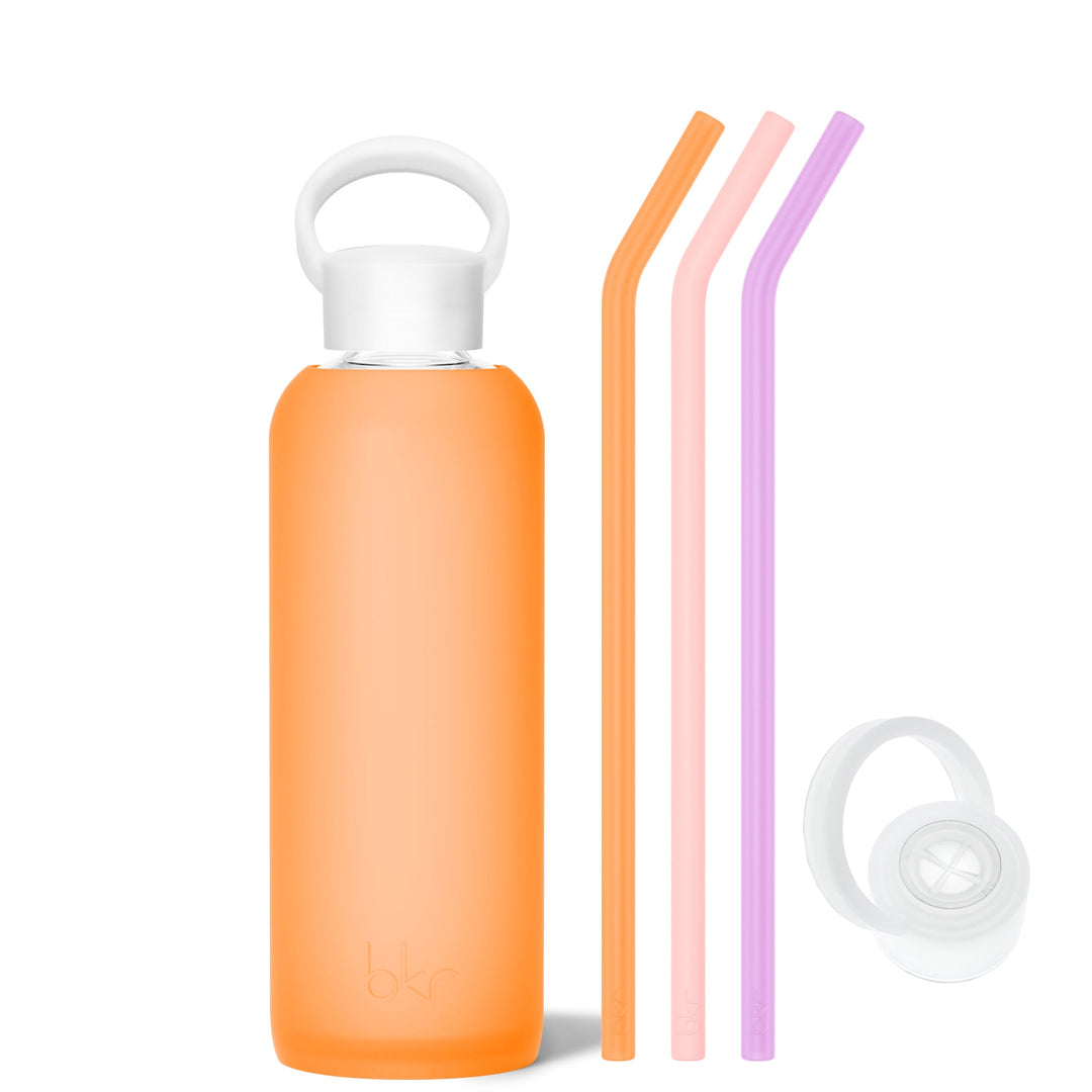 bkr Bottle Sip Kit: Glass + silicone water bottle + Silicone Straw + Straw Cap: 22oz ZSA ZSA & THE PALACE OF KITSCH - DEMI BOTTLE SIP KIT 650ML (22OZ)