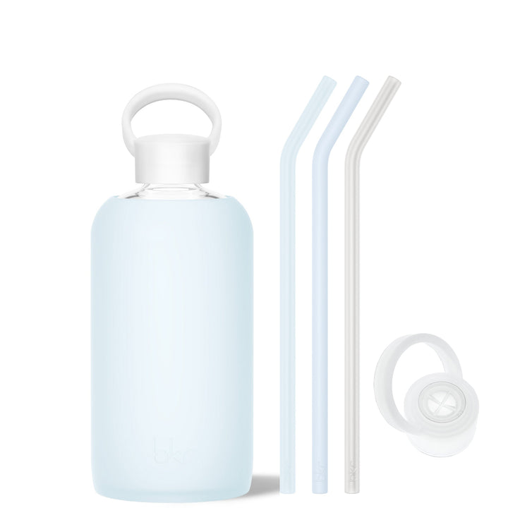 bkr Bottle Sip Kit: Glass + silicone water bottle + Silicone Straw + Straw Cap: 32oz ASTRID & THE SNOWDRIFT - BIG BOTTLE SIP KIT 1L (32OZ)