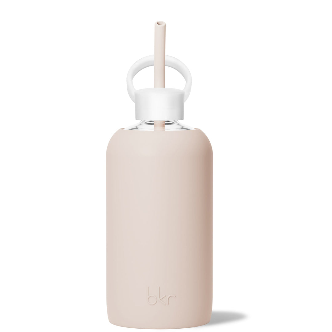 bkr Bottle Sip Kit: Glass + silicone water bottle + Silicone Straw + Straw Cap: 32oz DOE & THE MORNING CAPPUCCINO - BIG BOTTLE SIP KIT 1L (32OZ)