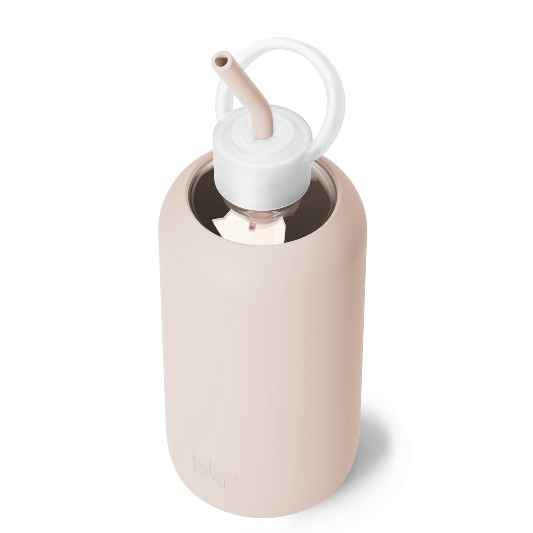 bkr Bottle Sip Kit: Glass + silicone water bottle + Silicone Straw + Straw Cap: 32oz DOE & THE MORNING CAPPUCCINO - BIG BOTTLE SIP KIT 1L (32OZ)