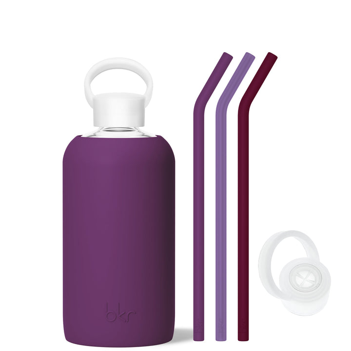 bkr Bottle Sip Kit: Glass + silicone water bottle + Silicone Straw + Straw Cap: 32oz ERIS & THE MIDNIGHT CORDIAL - BIG BOTTLE SIP KIT 1L (32OZ)