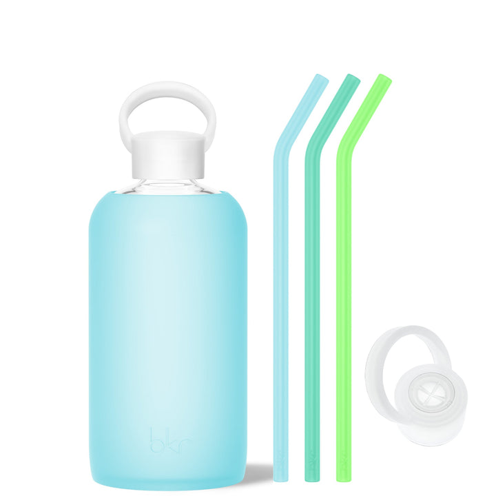 bkr Bottle Sip Kit: Glass + silicone water bottle + Silicone Straw + Straw Cap: 32oz ÉTOILE & THE NORTHERN LIGHTS - BIG BOTTLE SIP KIT 1L (32OZ)