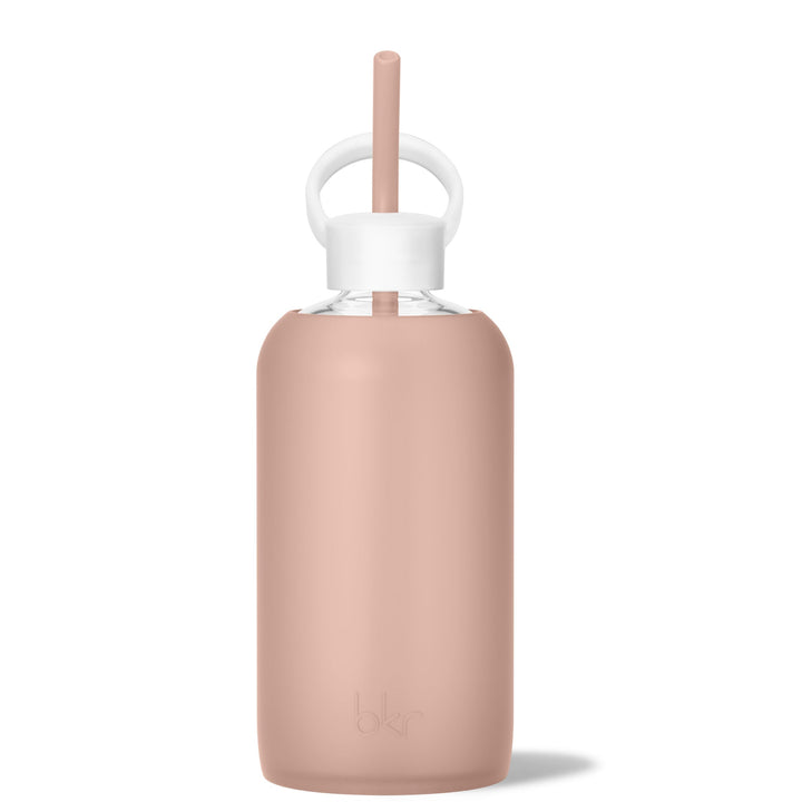bkr Bottle Sip Kit: Glass + silicone water bottle + Silicone Straw + Straw Cap: 32oz HONEYMOON & THE MORNING CAPPUCCINO - BIG BOTTLE SIP KIT 1L (32OZ)