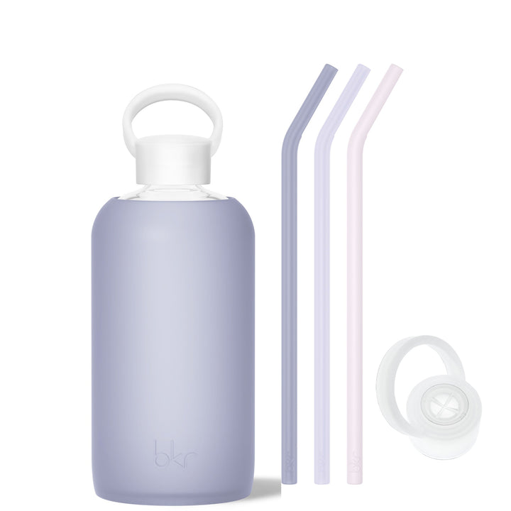 bkr Bottle Sip Kit: Glass + silicone water bottle + Silicone Straw + Straw Cap: 32oz PANDORA & THE MOONSHADOW - BIG BOTTLE SIP KIT 1L (32OZ)