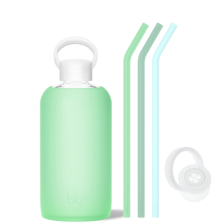 bkr Bottle Sip Kit: Glass + silicone water bottle + Silicone Straw + Straw Cap: 32oz SAINT & THE LUSH DIVINE - BIG BOTTLE SIP KIT 1L (32OZ)