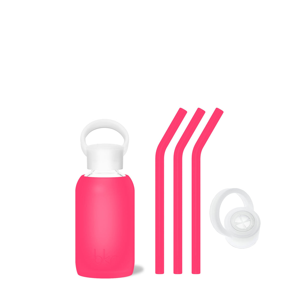 bkr Bottle Sip Kit: Glass + silicone water bottle + Silicone Straw + Straw Cap: 8oz DEBBIE - TEENY BOTTLE SIP KIT 250ML (8OZ)