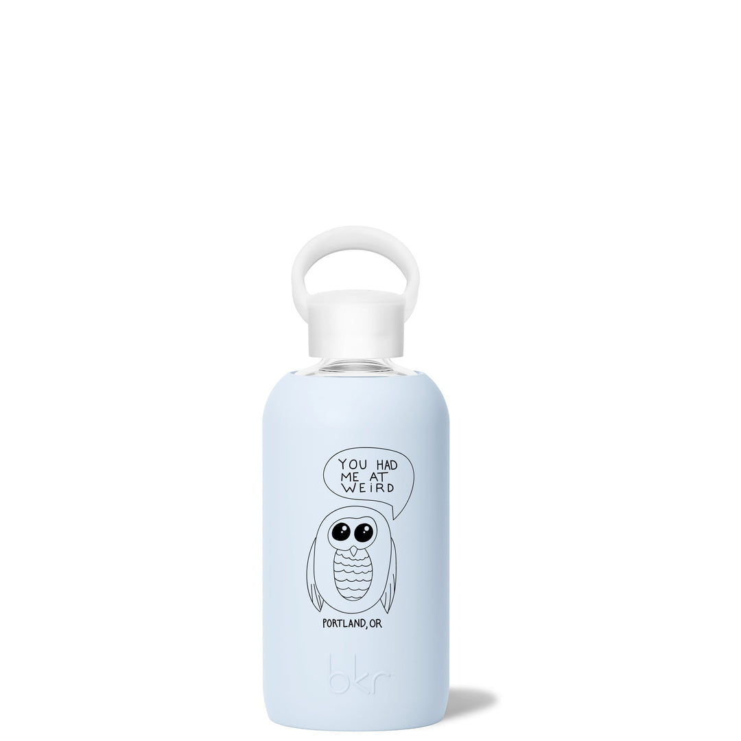bkr Glass Water Bottle: 16oz GRACE PORTLAND WEIRD OWL LITTLE BOTTLE 500ML (16OZ)