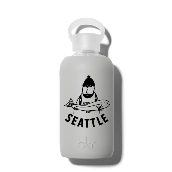bkr Glass Water Bottle: 16oz LONDON SEATTLE FISH LITTLE BOTTLE 500ML (16OZ)