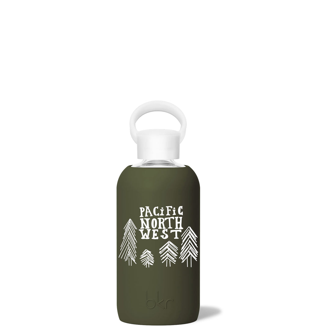 bkr Glass Water Bottle: 16oz OLIVE PNW TREES LITTLE BOTTLE 500ML (16OZ)