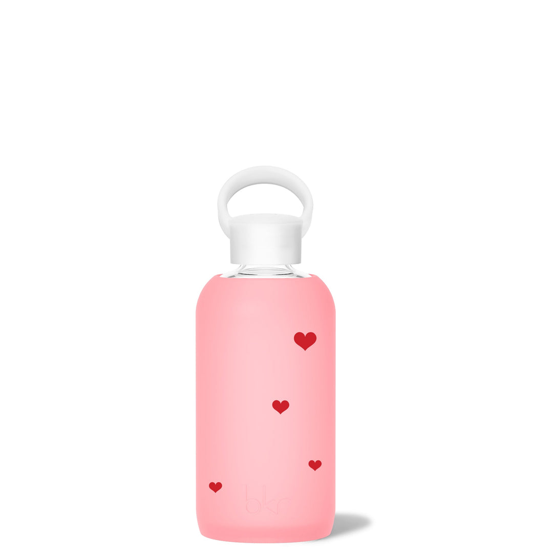bkr Glass Water Bottle: 16oz ROSE MINI HEARTS LITTLE BOTTLE 500ML (16OZ)