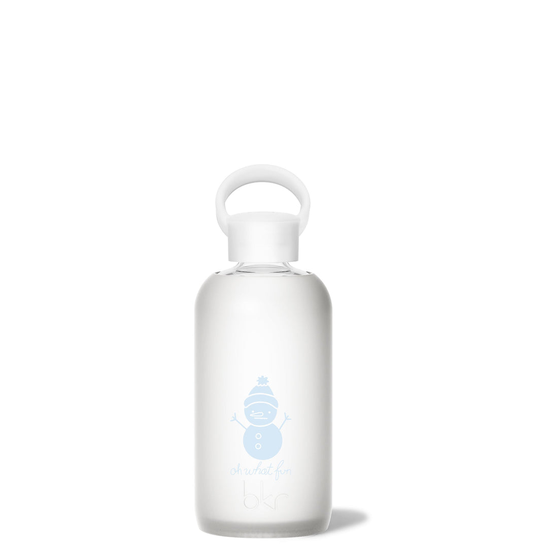 bkr Glass Water Bottle: 16oz SNOWMAN OH WHAT FUN LITTLE BOTTLE 500ML (16OZ)