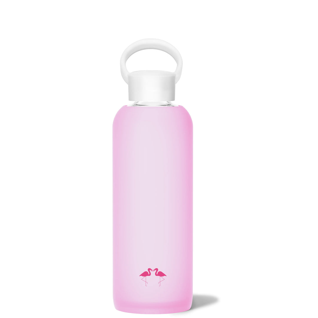 bkr Glass Water Bottle: 22oz CAKE FLAMINGO DEMI BOTTLE 650ML (22OZ)