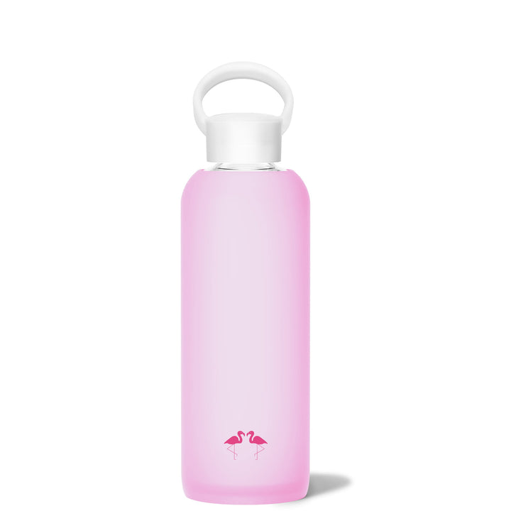 bkr Glass Water Bottle: 22oz CAKE FLAMINGO DEMI BOTTLE 650ML (22OZ)