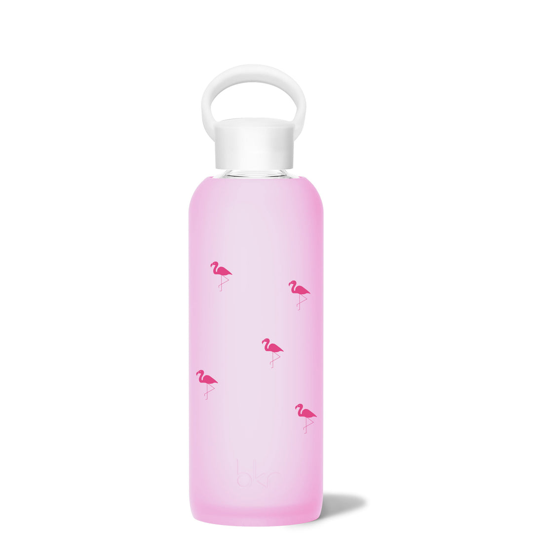 bkr Glass Water Bottle: 22oz CAKE FLAMINGO DEMI BOTTLE 650ML (22OZ)