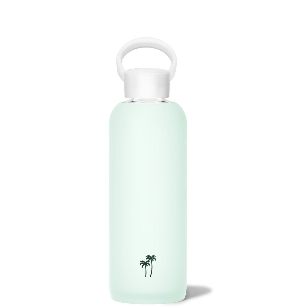 bkr Glass Water Bottle: 22oz HAVEN PALM TREE DEMI BOTTLE 650ML (22OZ)