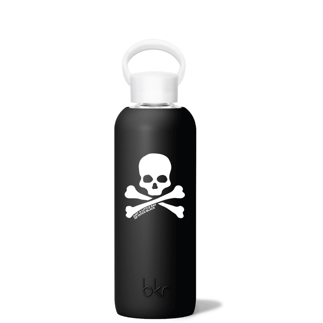 bkr Glass Water Bottle: 22oz JET SKULL DEMI BOTTLE 650ML (22OZ)