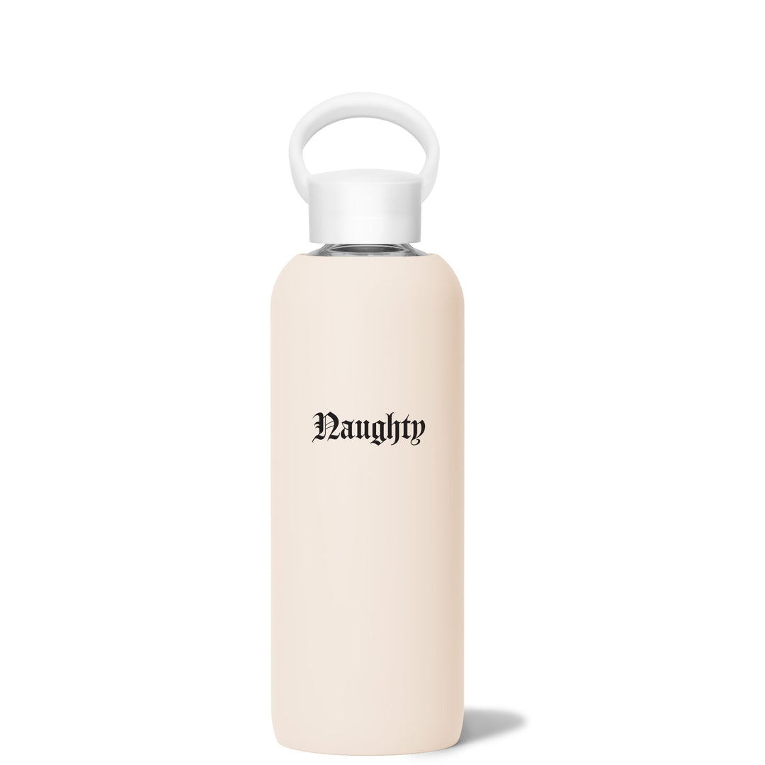 bkr Glass Water Bottle: 22oz JUNE NAUGHTY OR NICE DEMI BOTTLE 650ML (22OZ)