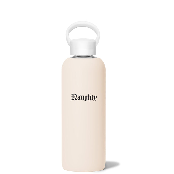 bkr Glass Water Bottle: 22oz JUNE NAUGHTY OR NICE DEMI BOTTLE 650ML (22OZ)
