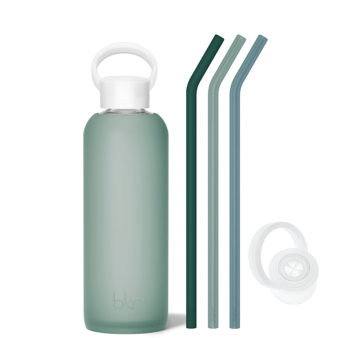 bkr Glass Water Bottle: 22oz OCEAN & THE SEA FOREST DEMI BOTTLE SIP KIT 650ML (22OZ)