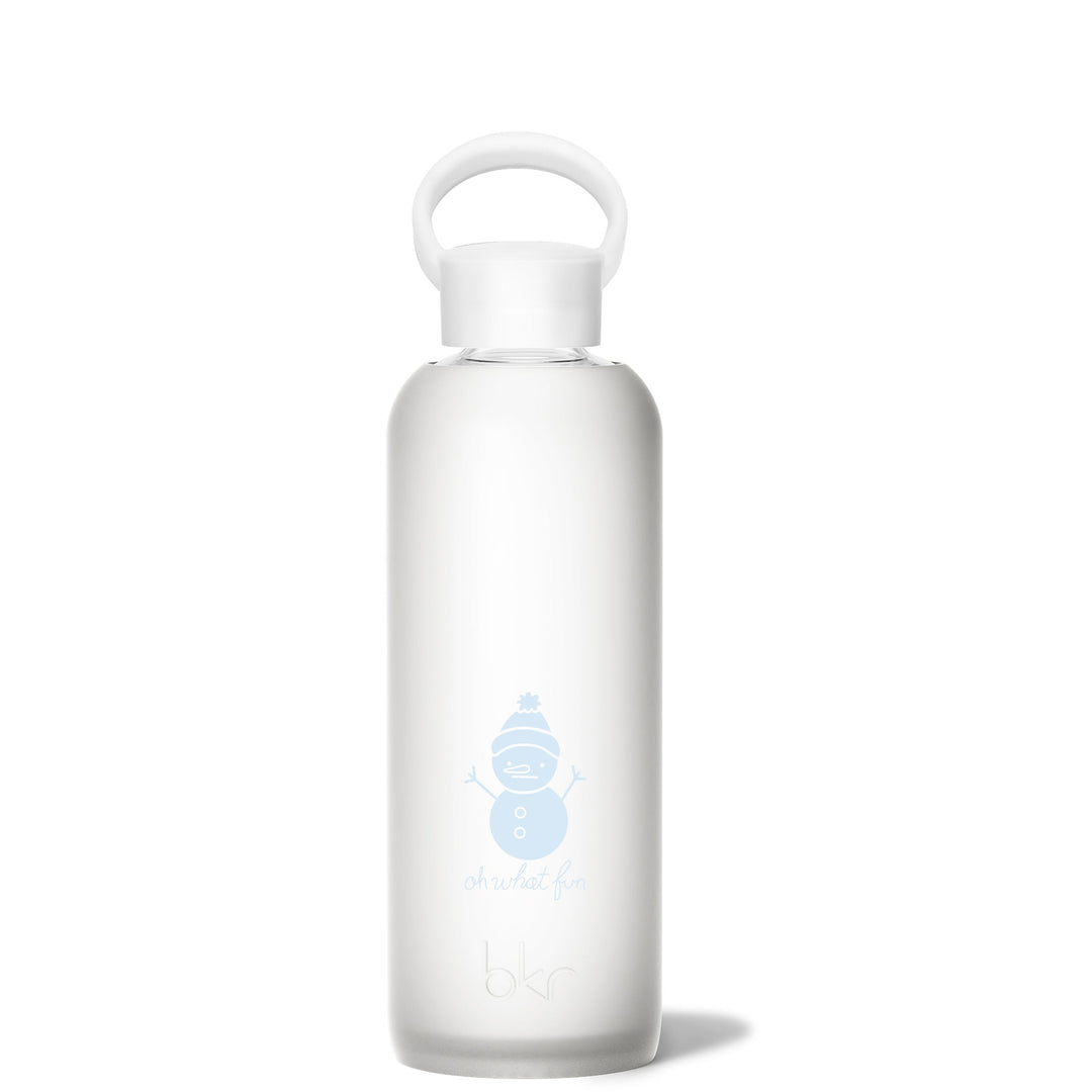 bkr Glass Water Bottle: 22oz SNOWMAN OH WHAT FUN DEMI BOTTLE 650ML (22OZ)