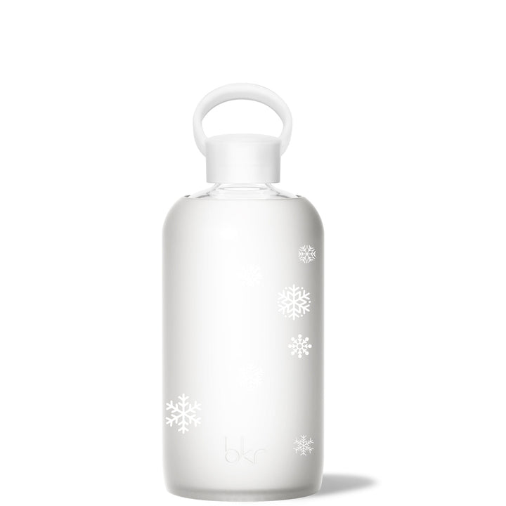 bkr Glass Water Bottle: 32oz FROST SNOW DAY BIG BOTTLE 1L (32OZ)