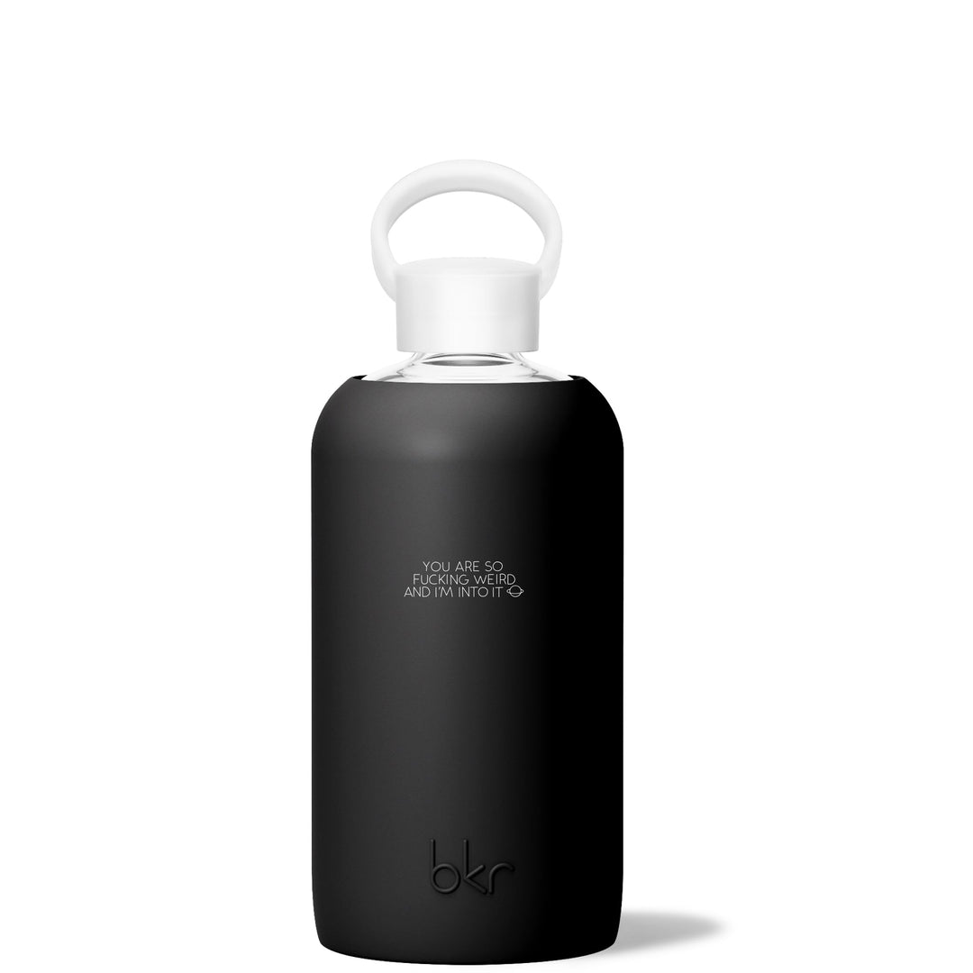 bkr Glass Water Bottle: 32oz JET F*CKING WEIRD BIG BOTTLE 1L (32OZ)