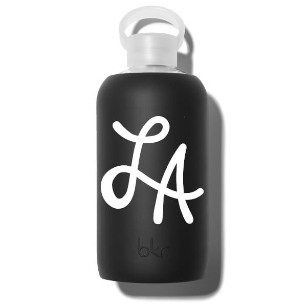 bkr Glass Water Bottle: 32oz JET LA INITIALS BIG BOTTLE 1L (32OZ)