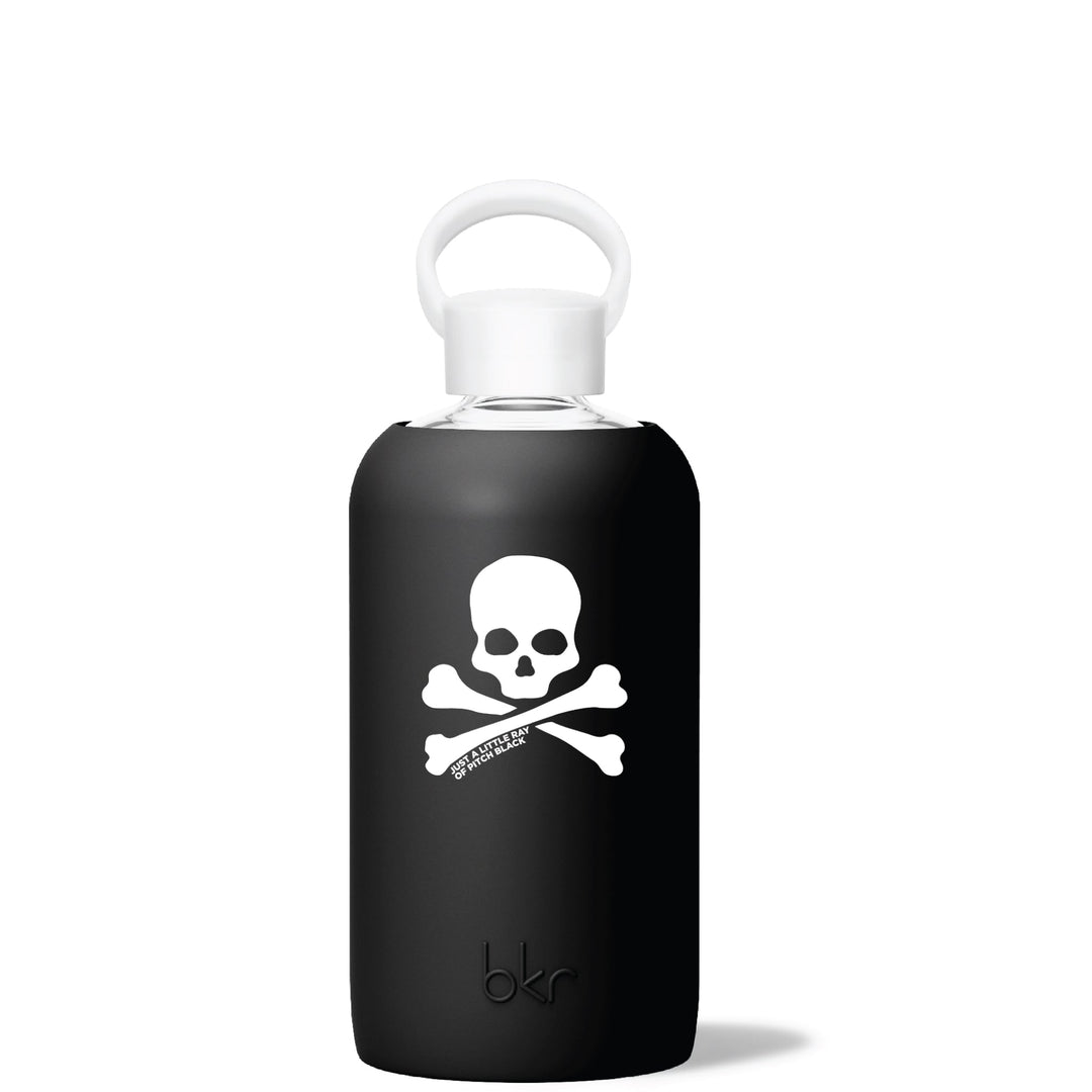 bkr Glass Water Bottle: 32oz JET SKULL BIG BOTTLE 1L (32OZ)