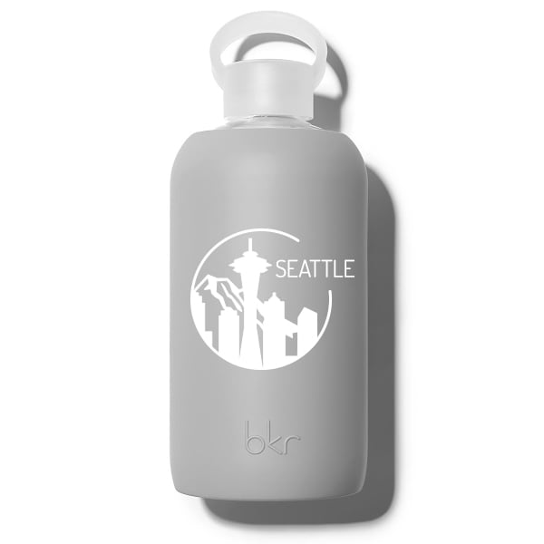 bkr Glass Water Bottle: 32oz LONDON SEATTLE SKYLINE BIG BOTTLE 1L (32OZ)