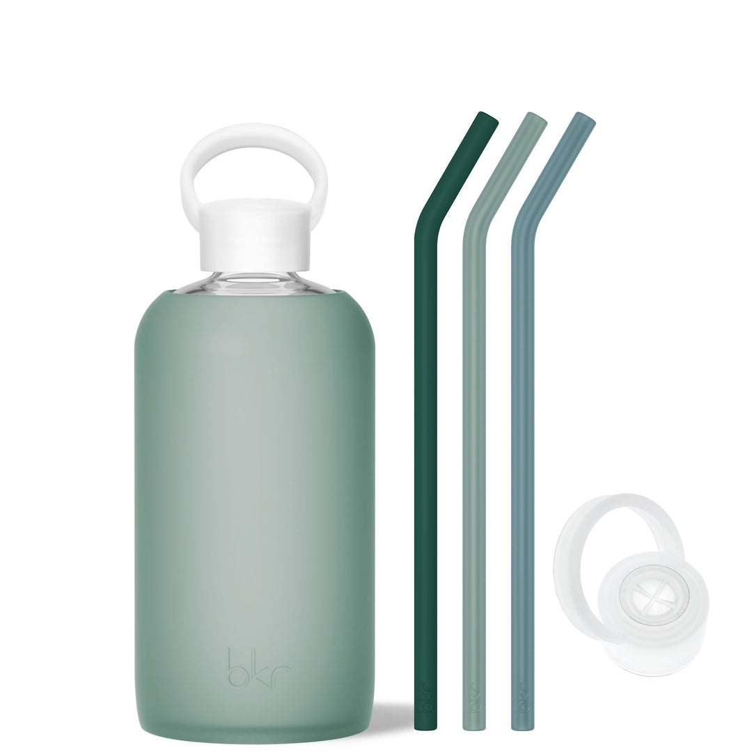 bkr Glass Water Bottle: 32oz OCEAN & THE SEA FOREST BIG BOTTLE SIP KIT 1L (32OZ)