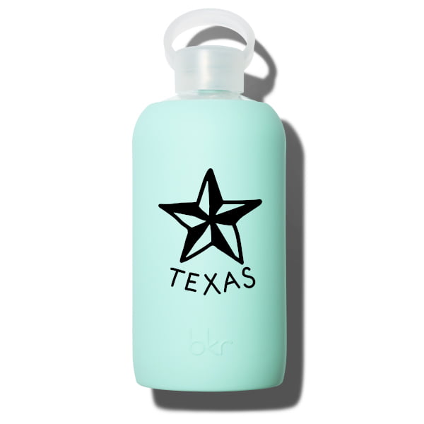 bkr Glass Water Bottle: 32oz PEPPER TX STAR   BIG BOTTLE 1L (32OZ)