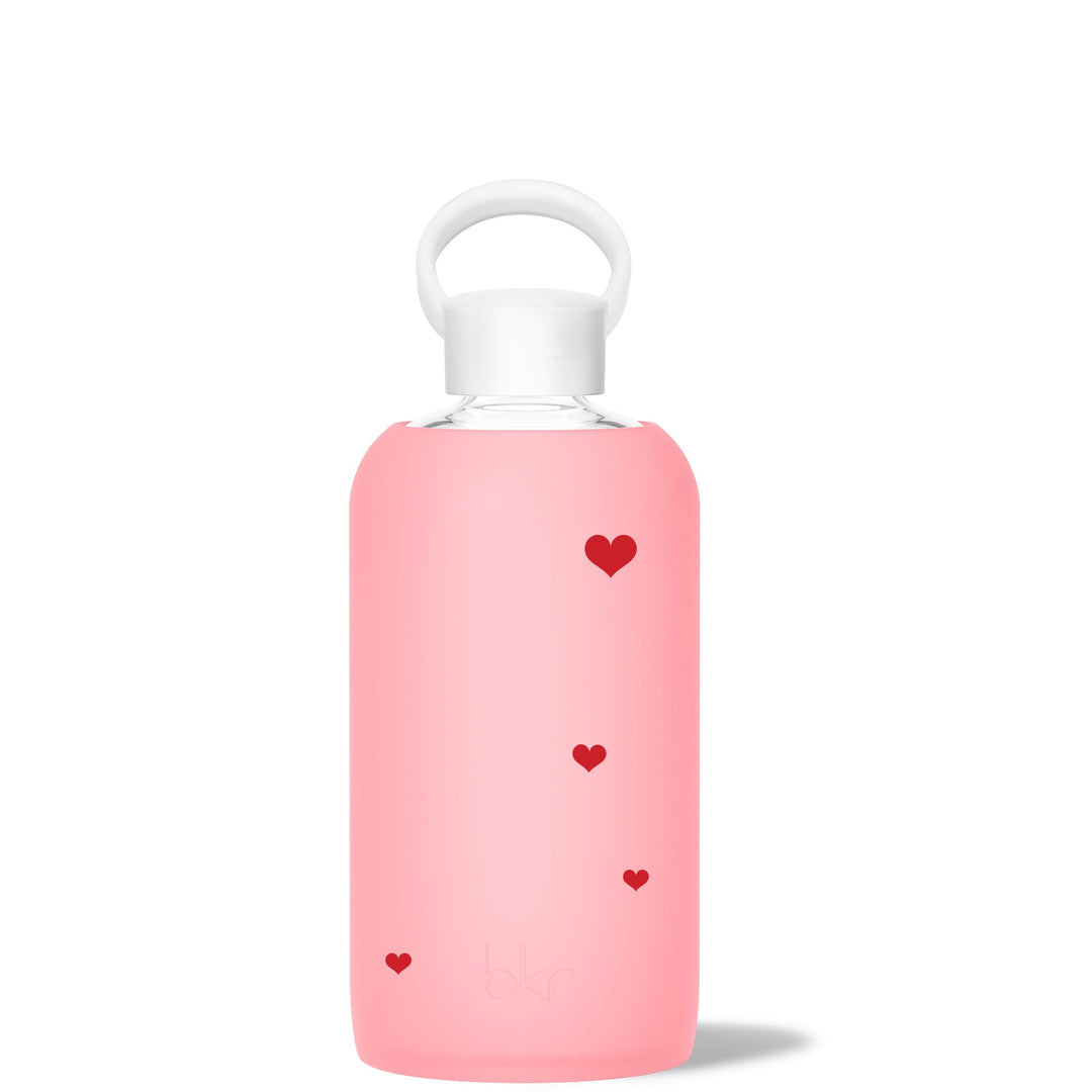bkr Glass Water Bottle: 32oz ROSE MINI HEARTS BIG BOTTLE 1L (32OZ)